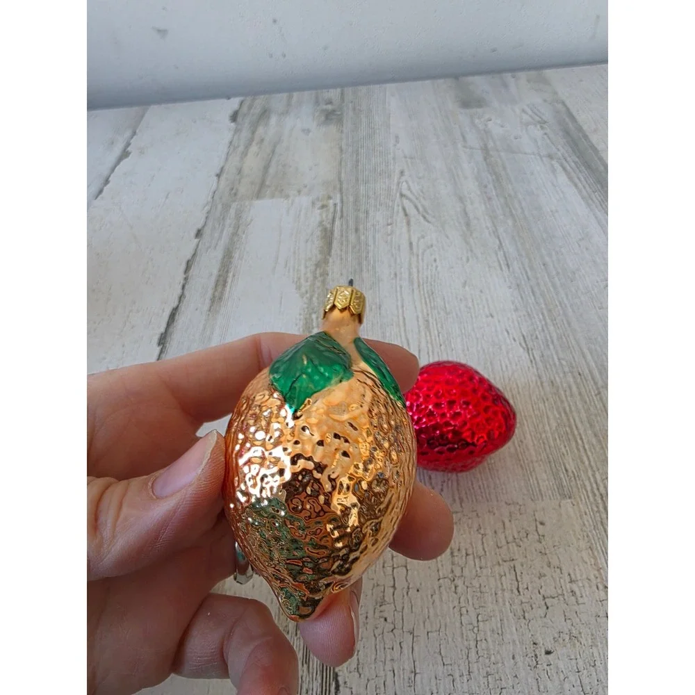 Vintage mercury glass strawberry lemon pepper grape ornament set‎ tree glitter